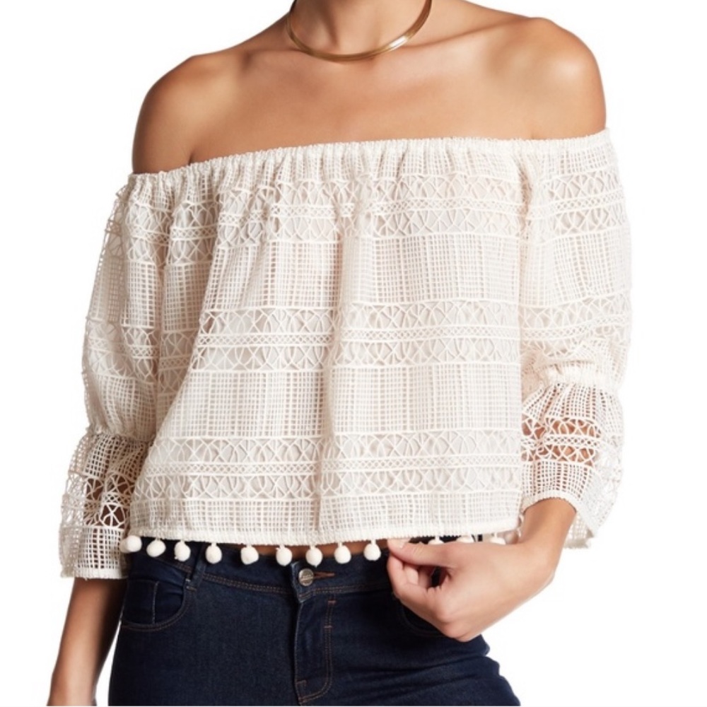 Tularosa Alexa Off-the-Shoulder Linen Lace Blouse NWT